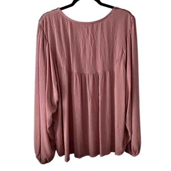 Nurture By Westbound Blouse Womens 3X Peasant Boho Pink Embroidered Plus Size - Picture 4 of 7
